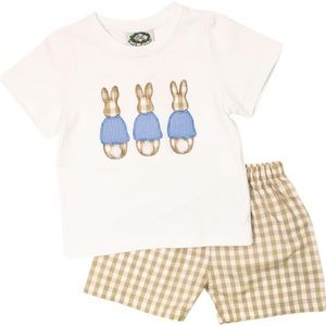 Kids Bunny Print Matching Set - White and Tan